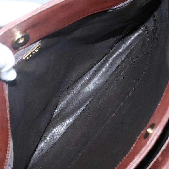 BALLY Quilted Shoulder Bag Leather Brown Gold Auth BA3627