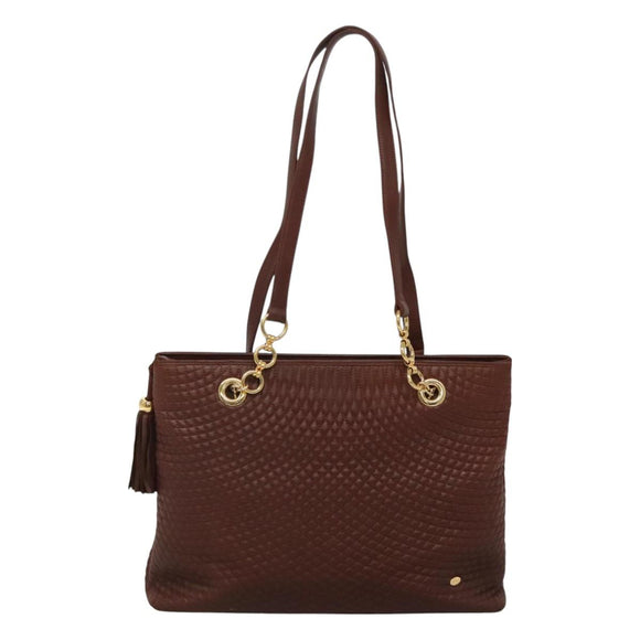 BALLY Quilted Shoulder Bag Leather Brown Gold Auth BA3627