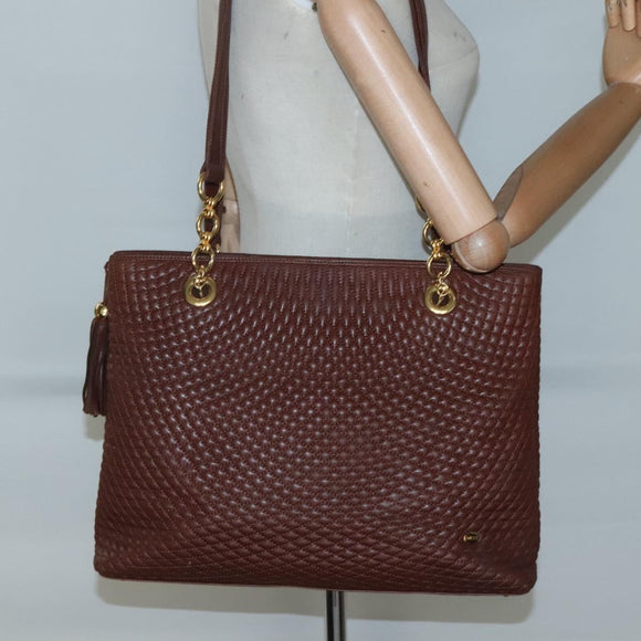 BALLY Quilted Shoulder Bag Leather Brown Gold Auth BA3627