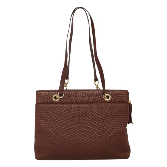 BALLY Quilted Shoulder Bag Leather Brown Gold Auth BA3627