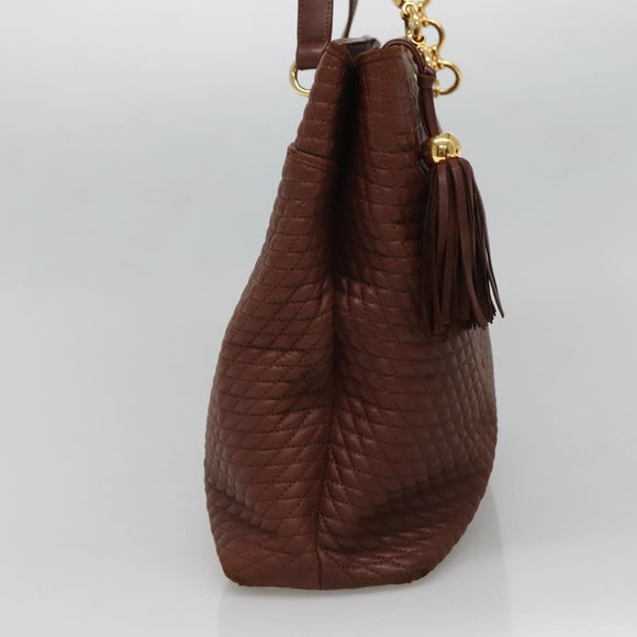 BALLY Quilted Shoulder Bag Leather Brown Gold Auth BA3627