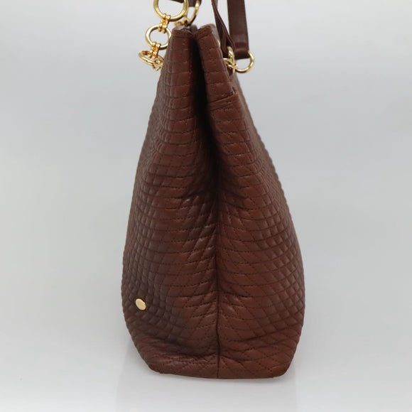 BALLY Quilted Shoulder Bag Leather Brown Gold Auth BA3627