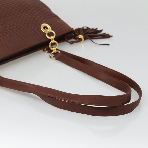 BALLY Quilted Shoulder Bag Leather Brown Gold Auth BA3627