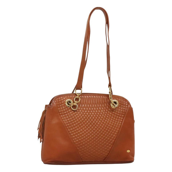 BALLY Quilted Shoulder Bag Leather Brown Gold Auth BA3630