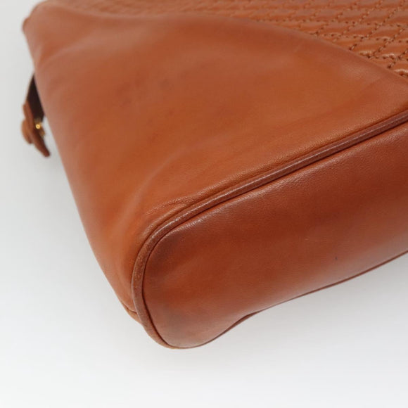 BALLY Quilted Shoulder Bag Leather Brown Gold Auth BA3630