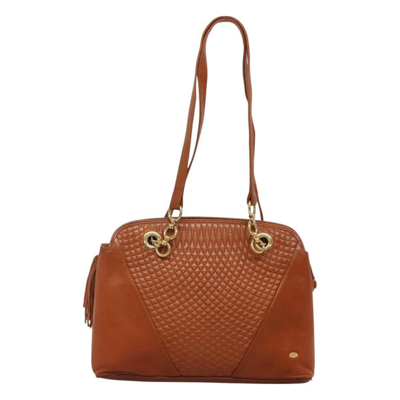 BALLY Quilted Shoulder Bag Leather Brown Gold Auth BA3630