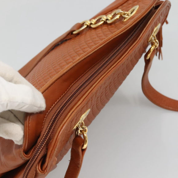 BALLY Quilted Shoulder Bag Leather Brown Gold Auth BA3630