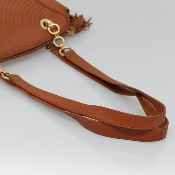 BALLY Quilted Shoulder Bag Leather Brown Gold Auth BA3630