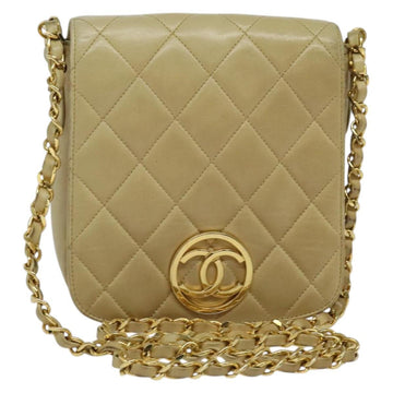 CHANEL Matelasse Chain Shoulder Bag Lamb Skin Beige Gold CC Auth BA3639