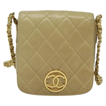 CHANEL Matelasse Chain Shoulder Bag Lamb Skin Beige Gold CC Auth BA3639 - 0