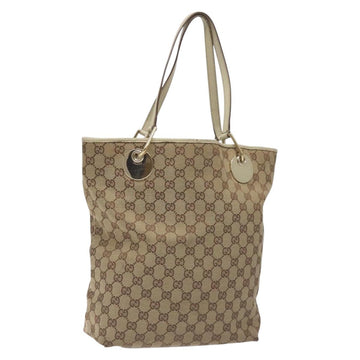 GUCCI GG Canvas Tote Bag Beige Gold 120836 Auth BA3640