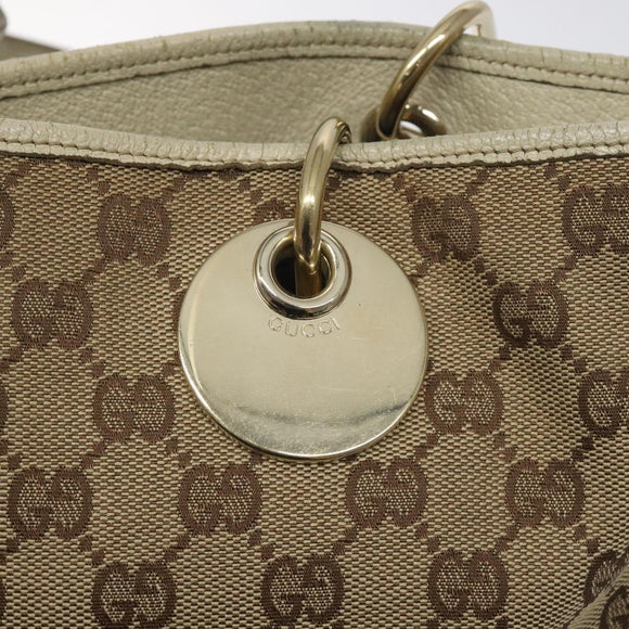 GUCCI GG Canvas Tote Bag Beige Gold 120836 Auth BA3640