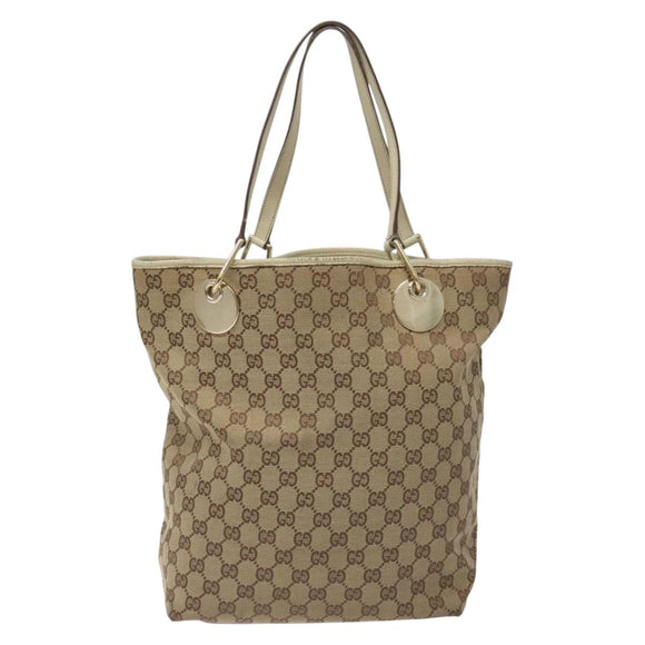 GUCCI GG Canvas Tote Bag Beige Gold 120836 Auth BA3640