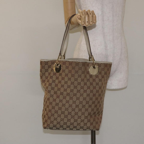 GUCCI GG Canvas Tote Bag Beige Gold 120836 Auth BA3640