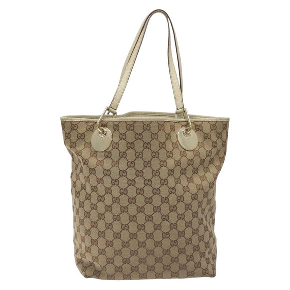 GUCCI GG Canvas Tote Bag Beige Gold 120836 Auth BA3640