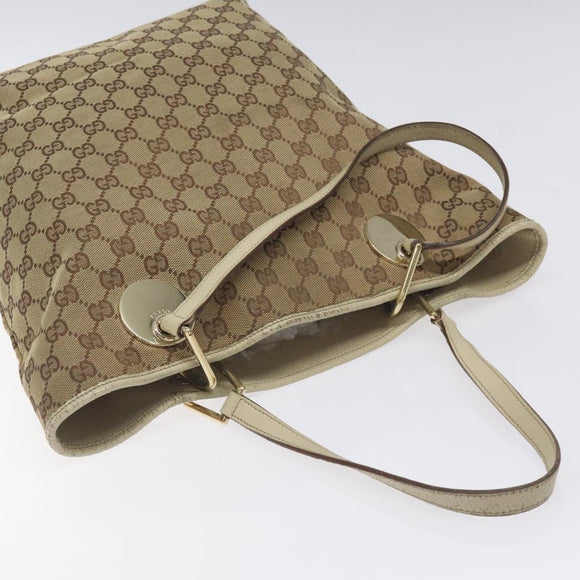GUCCI GG Canvas Tote Bag Beige Gold 120836 Auth BA3640