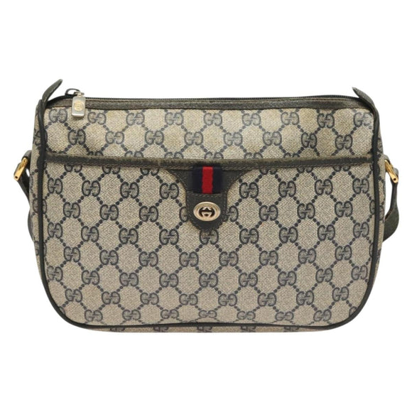 GUCCI GG Supreme Sherry Line Shoulder Bag PVC Navy Gold 89 02 077 Auth BA3642