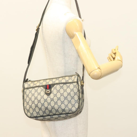 GUCCI GG Supreme Sherry Line Shoulder Bag PVC Navy Gold 89 02 077 Auth BA3642