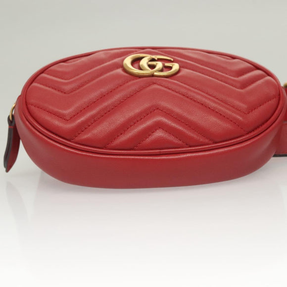 GUCCI GG Marmont Waist Bag Leather Red Gold 476434 Auth BA3650