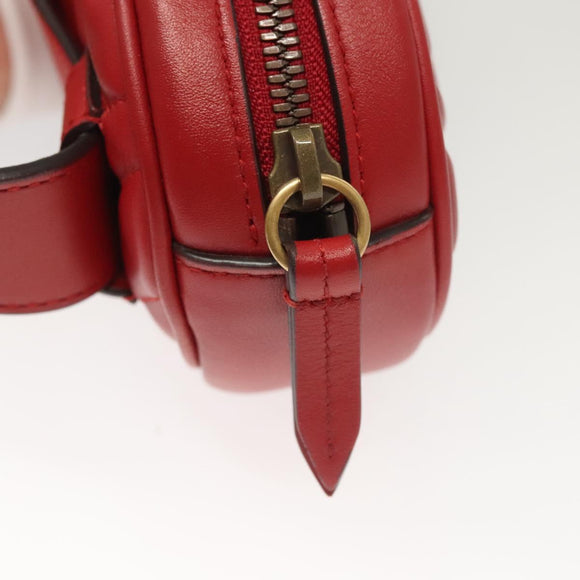 GUCCI GG Marmont Waist Bag Leather Red Gold 476434 Auth BA3650