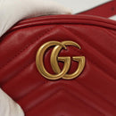 GUCCI GG Marmont Waist Bag Leather Red Gold 476434 Auth BA3650-16