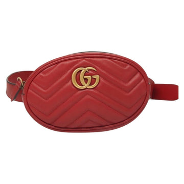 GUCCI GG Marmont Waist Bag Leather Red Gold 476434 Auth BA3650 - 0
