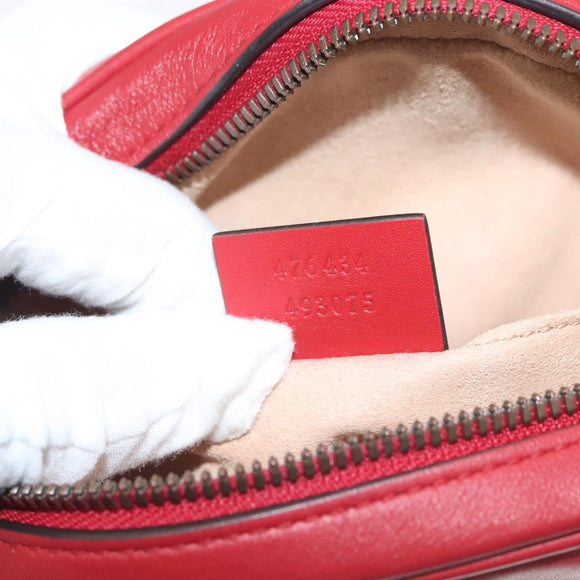 GUCCI GG Marmont Waist Bag Leather Red Gold 476434 Auth BA3650