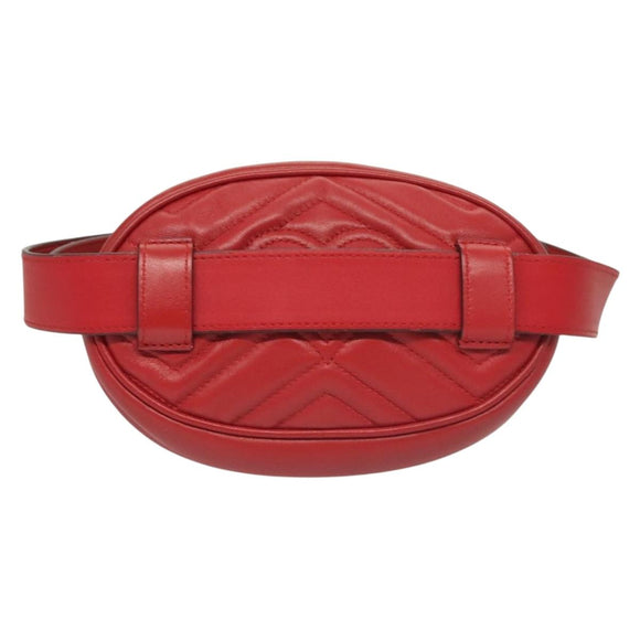 GUCCI GG Marmont Waist Bag Leather Red Gold 476434 Auth BA3650