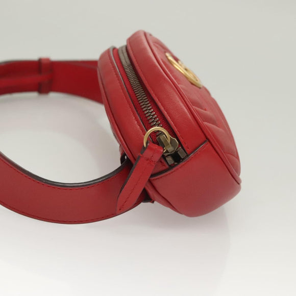 GUCCI GG Marmont Waist Bag Leather Red Gold 476434 Auth BA3650