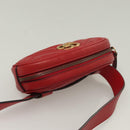GUCCI GG Marmont Waist Bag Leather Red Gold 476434 Auth BA3650-6