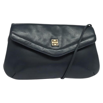 GIVENCHY Shoulder Bag Leather Navy Gold Auth BA3654