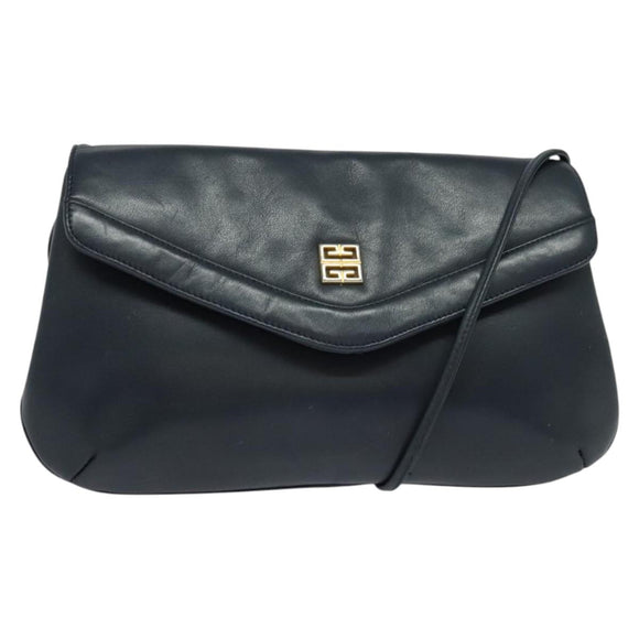 GIVENCHY Shoulder Bag Leather Navy Gold Auth BA3654