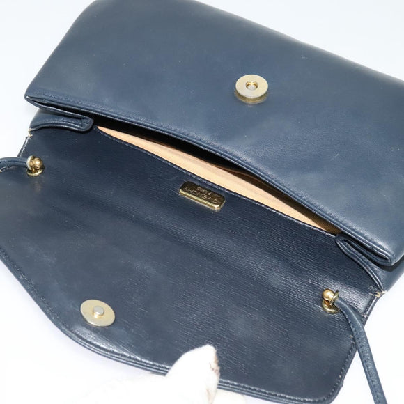 GIVENCHY Shoulder Bag Leather Navy Gold Auth BA3654