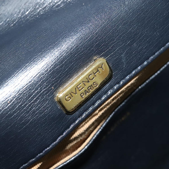 GIVENCHY Shoulder Bag Leather Navy Gold Auth BA3654