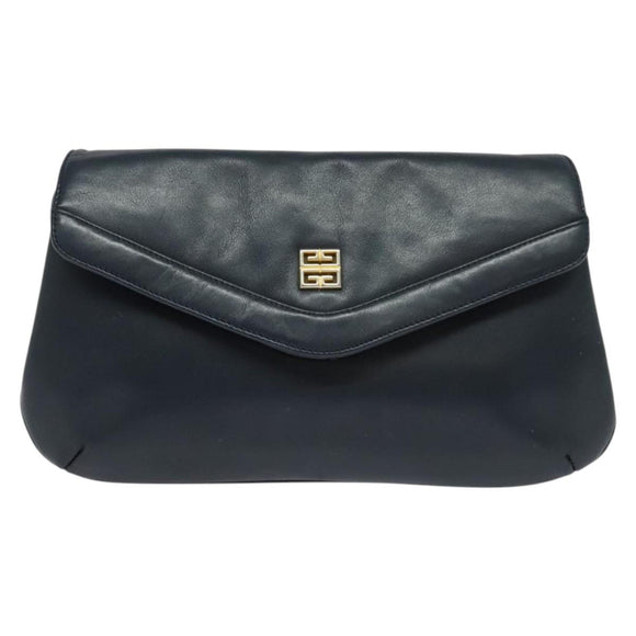 GIVENCHY Shoulder Bag Leather Navy Gold Auth BA3654