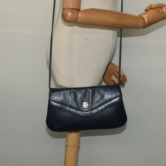 GIVENCHY Umhängetasche Leder Marineblau Gold Auth BA3654