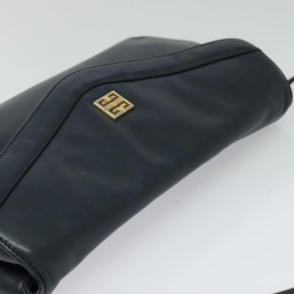 GIVENCHY Umhängetasche Leder Marineblau Gold Auth BA3654