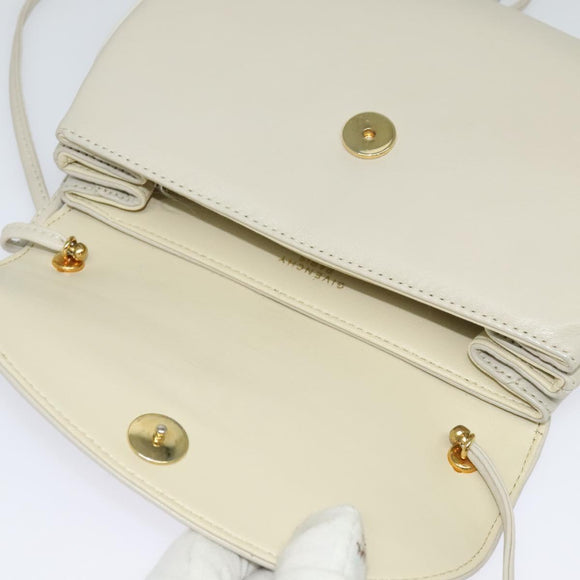 GIVENCHY Shoulder Bag Leather White Gold Auth BA3655