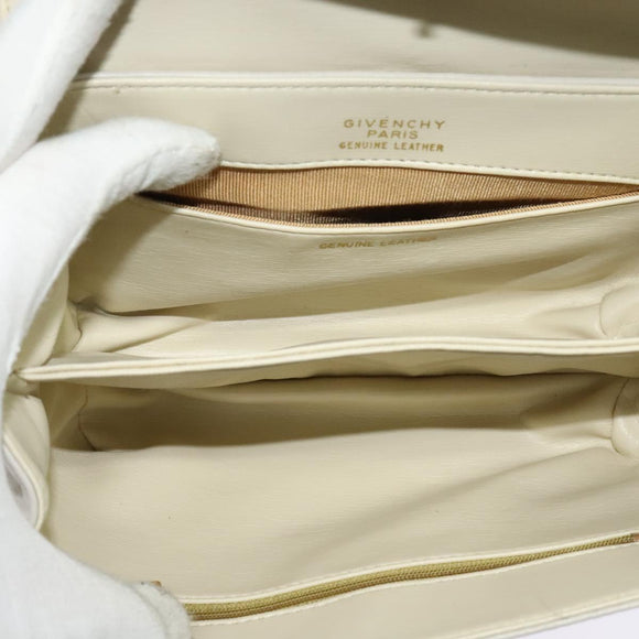 GIVENCHY Shoulder Bag Leather White Gold Auth BA3655