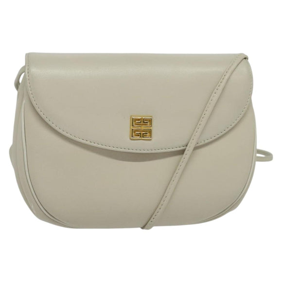 GIVENCHY Umhängetasche Leder Weiß Gold Auth BA3655
