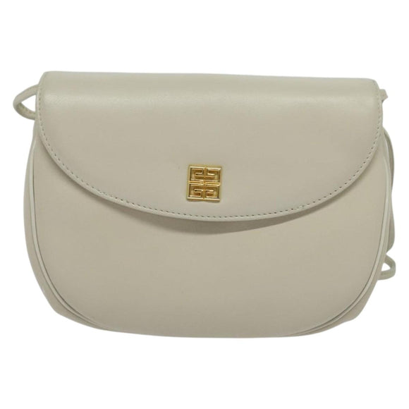 GIVENCHY Shoulder Bag Leather White Gold Auth BA3655
