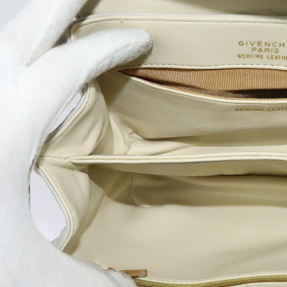GIVENCHY Umhängetasche Leder Weiß Gold Auth BA3655