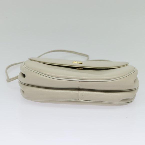 GIVENCHY Shoulder Bag Leather White Gold Auth BA3655