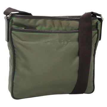 PRADA Shoulder Bag Nylon Khaki Silver Auth BA3657