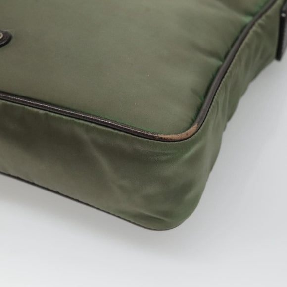 PRADA Shoulder Bag Nylon Khaki Silver Auth BA3657