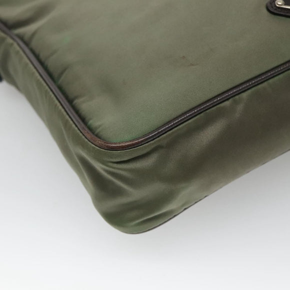 PRADA Shoulder Bag Nylon Khaki Silver Auth BA3657