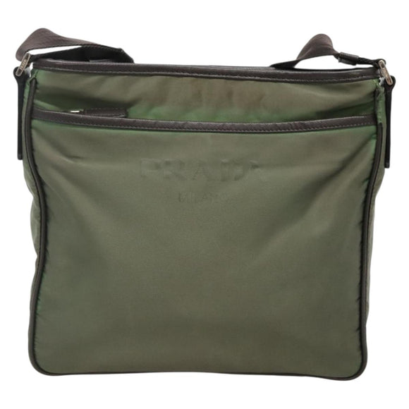 PRADA Shoulder Bag Nylon Khaki Silver Auth BA3657