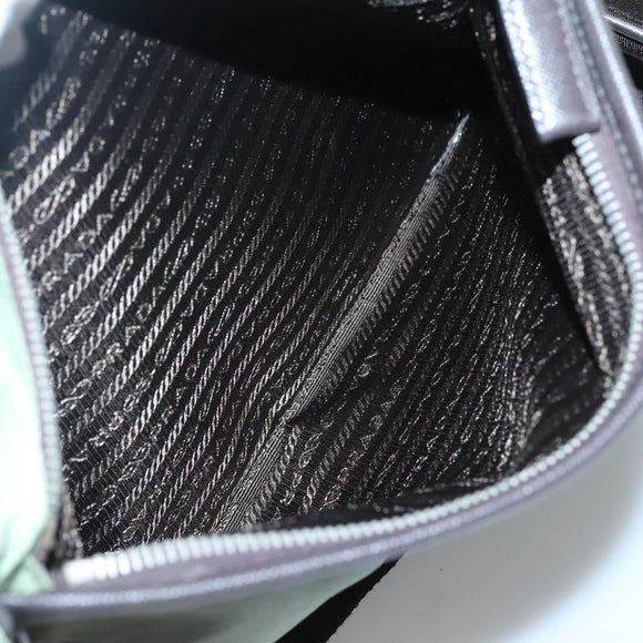 PRADA Shoulder Bag Nylon Khaki Silver Auth BA3657