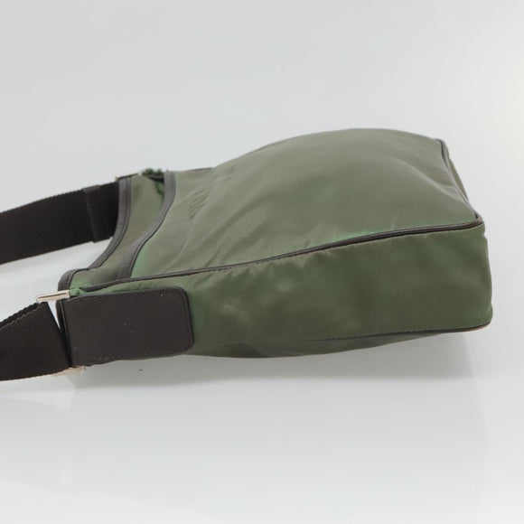 PRADA Shoulder Bag Nylon Khaki Silver Auth BA3657