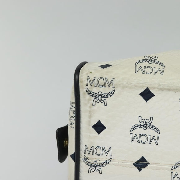 MCM Logogram Vicetos Hand Bag PVC Leather 2way White Gold Auth BA3660